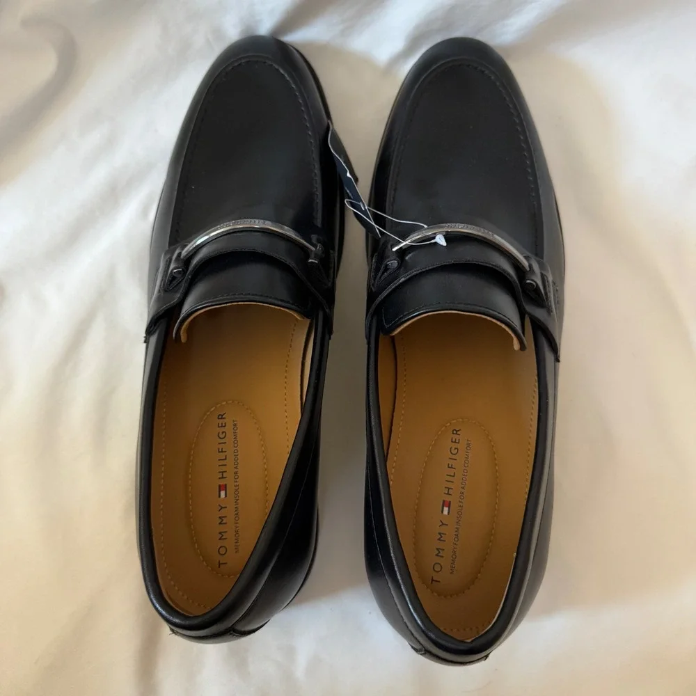 Tommy Hilfiger Mens Black Leather Bit Loafers Memory Foam Dress Shoes 12M